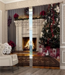 Zasłona świąteczna z białym kominkiem 145x250cm 