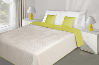 Narzuta dwustronna na łóżko w kolorze kremowo limonkowym